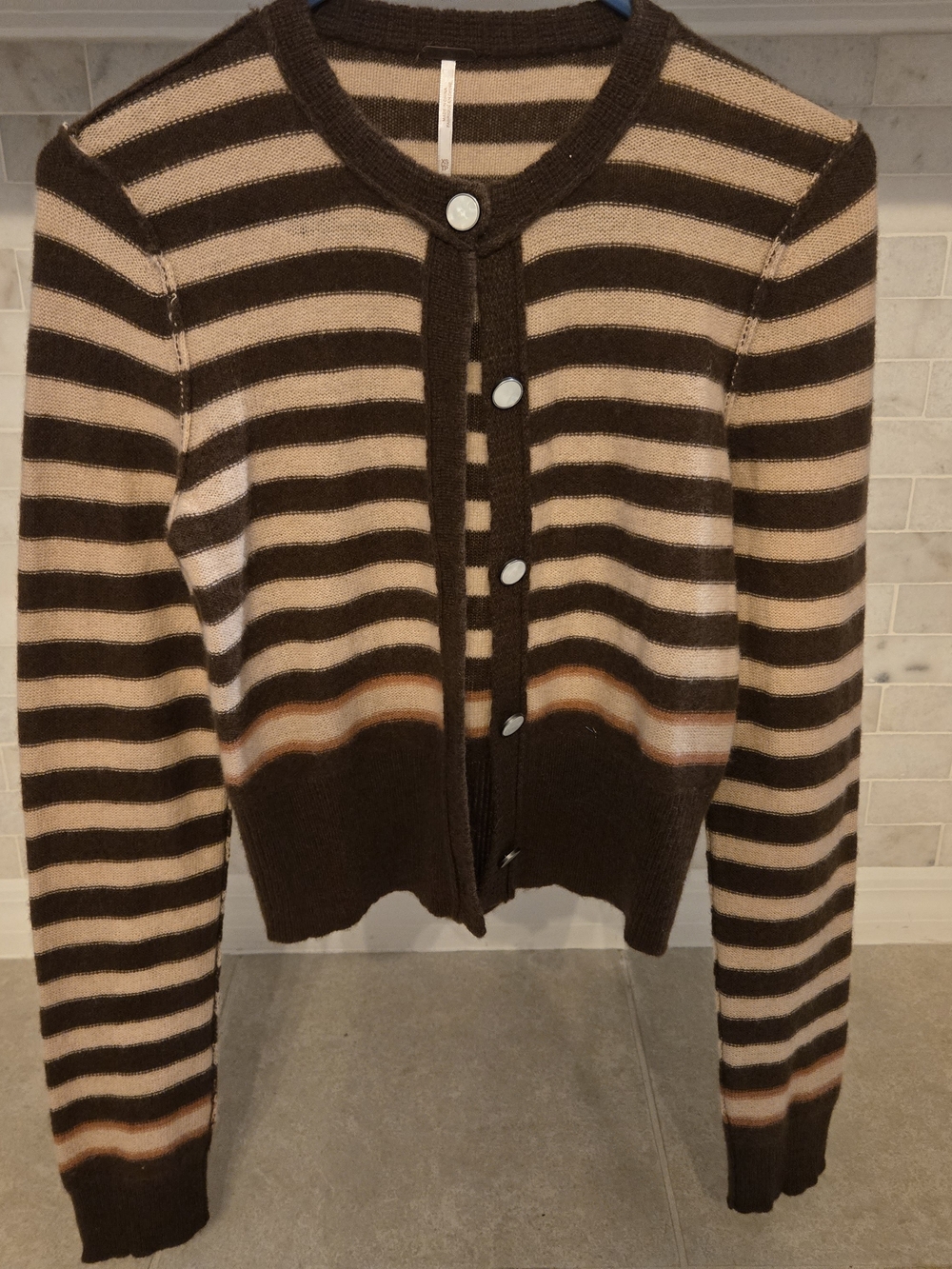 Free People Striped Brown and Cream Button-Front Women’s Sweater